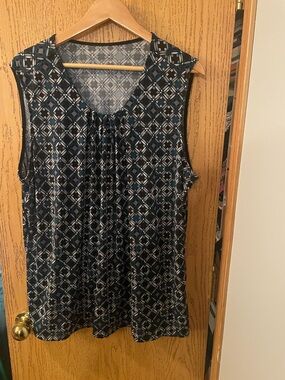 CJ Banks Navy Geometric Sleeveless Tank Top